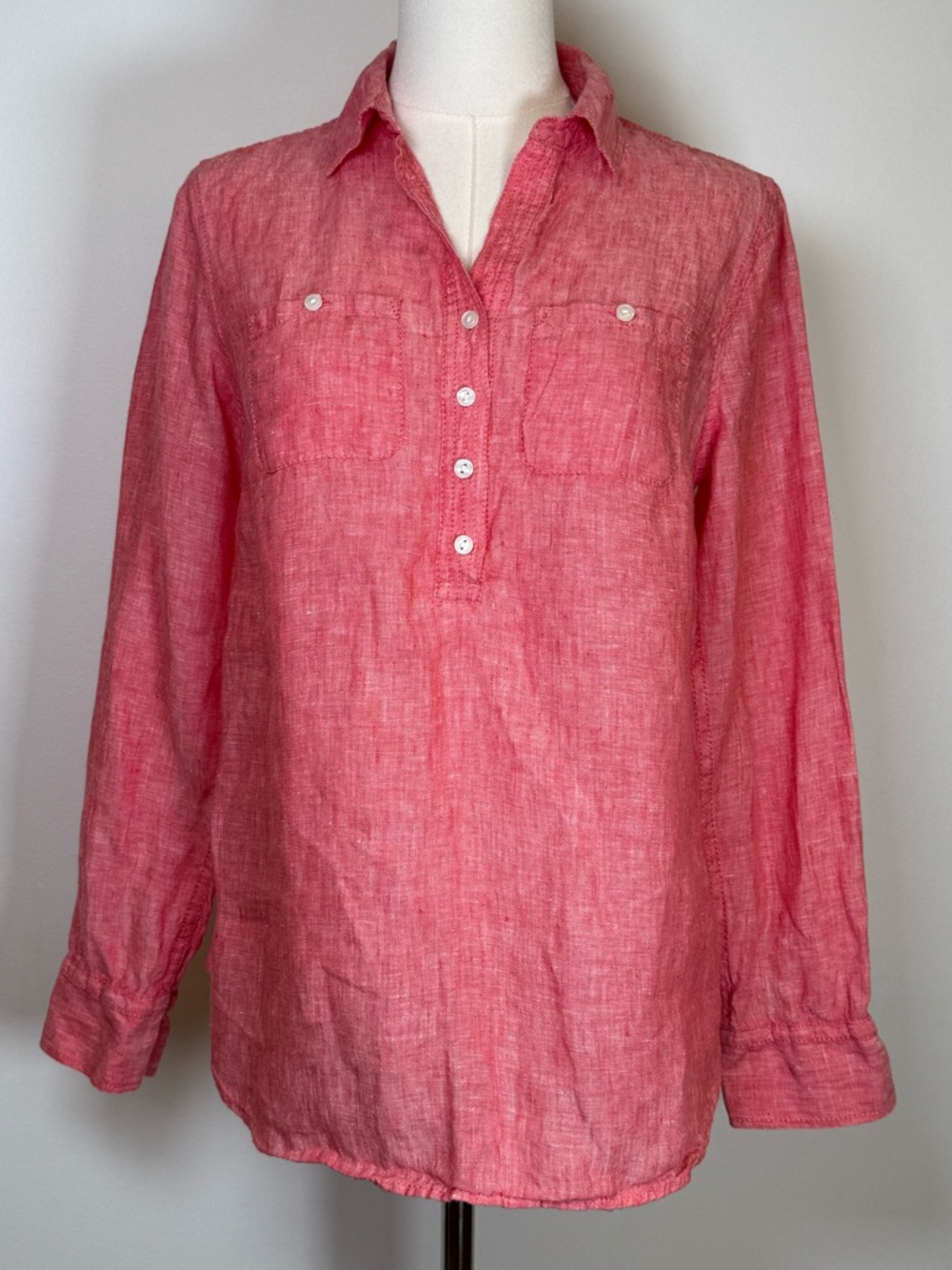 Talbots Petites Long Sleeve Linen Half-Button Placket Shirt Women’s Small Petite